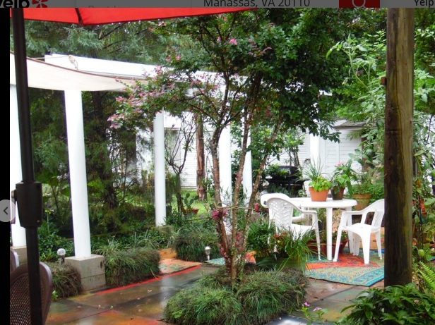 Garden paths and plantings at The Hacienda House